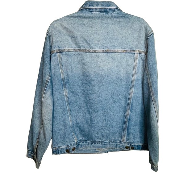 F21 Rose Sequin Blue Denim Jean Jacket Size Medium - Picture 3 of 8